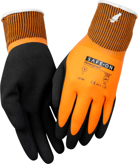 Safe-On vandtætte arbejdshandsker sort/orange str. 7